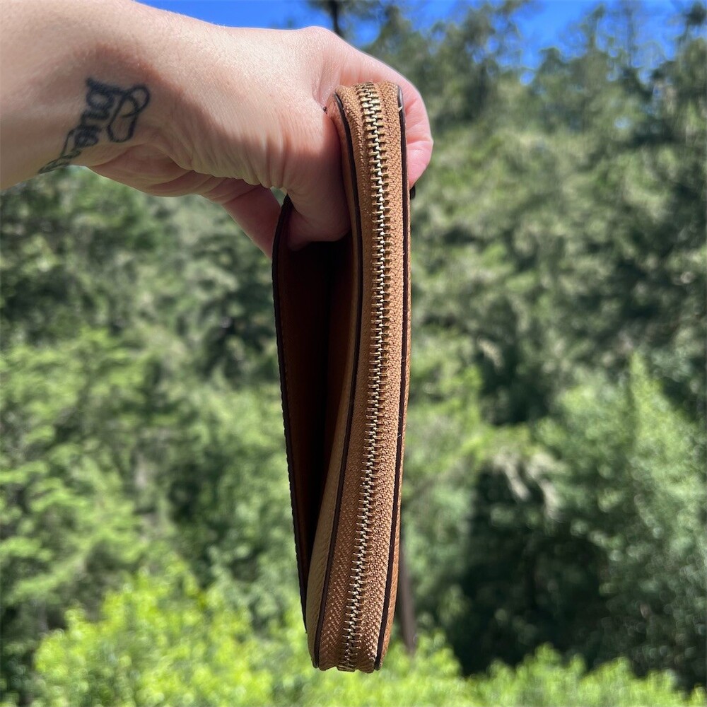 COACH Long Zip-Around Wallet Pebble Leather BROWN with GOLD Hardware AUTHENTIC - Picture 6 of 12